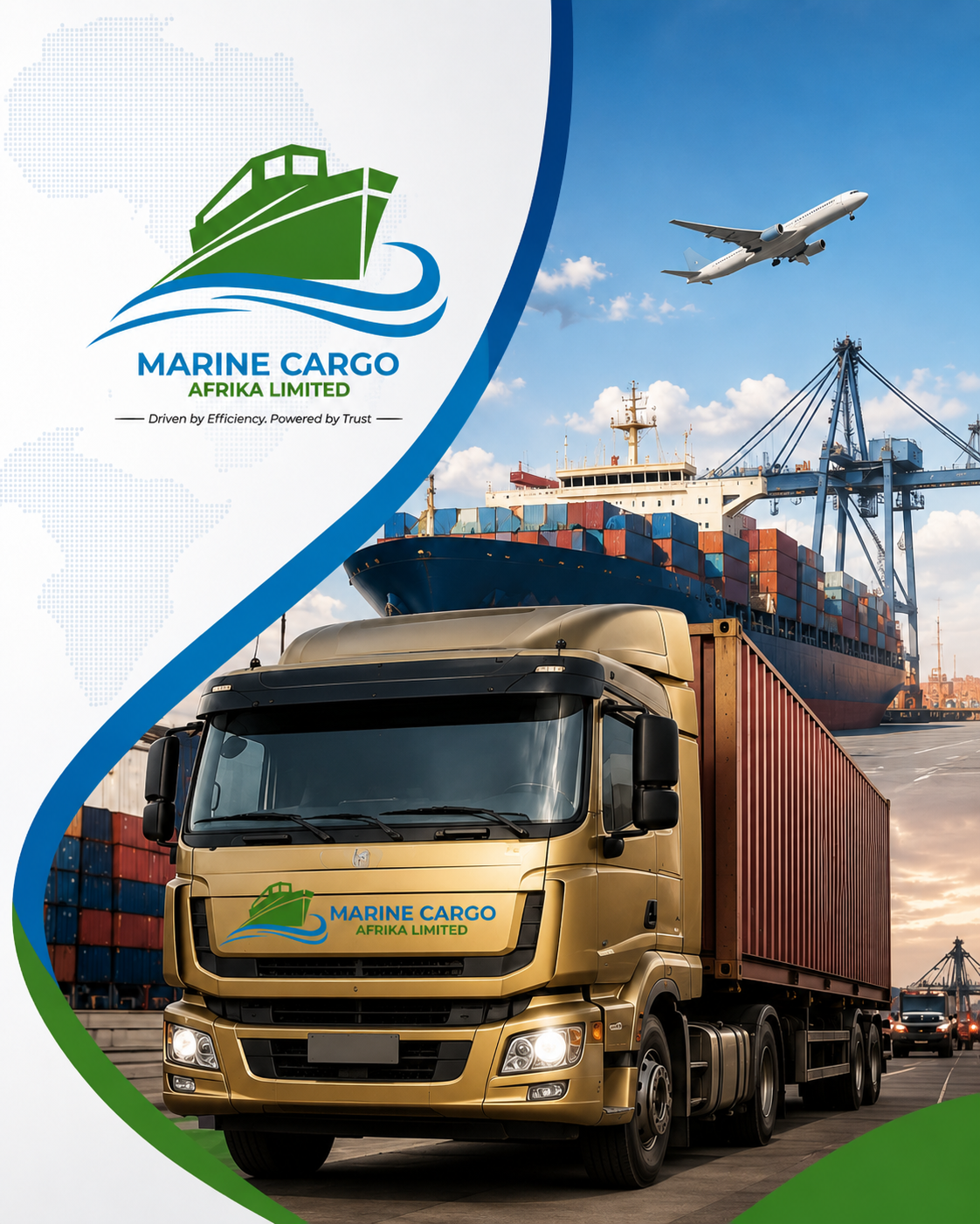 Marine cargo transport by road, sea, and air